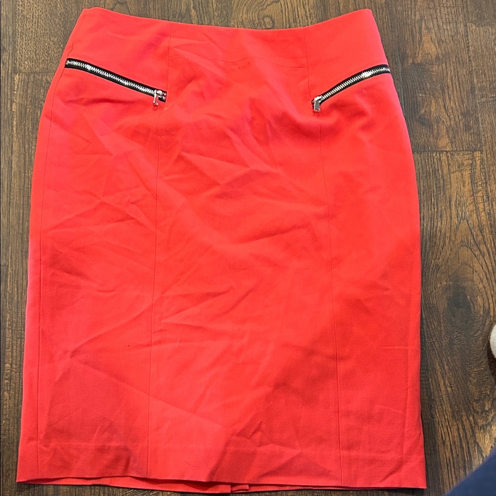 Nine West Coral-Red Pencil Skirt with Zip Pockets
